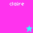 Pixelated icon with 'claire' text on four colored sections and two star symbols in different positions.