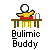 Pixel art animation of a character at a table with a lamp, candle, and smoke effects, labeled 'Bulimic Buddy' below.