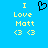 Blue background with yellow text reading 'I Love Matt <3 <3' and a black pixelated heart symbol above the text.