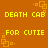 Yellow pixelated text on orange background with repeating square patterns, displaying 'DEATH CAB FOR CUTIE' in four identical positions