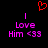 Red pixelated heart symbol above two identical purple text blocks reading 'Love Him <33' on black background.