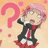 Pixelated anime-style character with pink hair in black and red outfit, standing on red platform against peach background with large pink question marks.