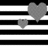 Two gray pixelated hearts on a black-and-white striped background, one larger heart positioned above and to the right of a smaller heart.