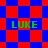 Green text 'LUKE' appears over red and blue geometric patterns with varying shapes and arrangements.