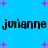 Blue background with pink plus signs and repeated black text 'julianne julianne' in two