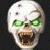 Pixelated skull with glowing green eyes and open mouth on dark background, next to green text reading Original Icons .com.