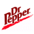Red 'Dr Pepper' text with a red diagonal line on a white background, rendered in pixelated style.