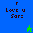 Blue and green pixelated background with 'I Love u Sara' text and a green star that changes to a blue star.