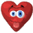 Six red heart-shaped figures with blue eyes and pink tongues, arranged in two of three on a gray background