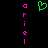 Green pixelated heart symbol centered above vertical pink text 'orie' on both sides against black background.