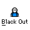 Animated contact sheet of a pixel art character in various poses with changing props and text, displayed on gray background.