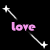 Black background with white starbursts and pink or white 'love' text in a pattern