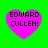 Four pink heart-shaped icons with black text "EDWARD CULLEN!" on a bright green background, arranged in a