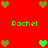 Red background with green and brown pixelated hearts and green text reading "Rachel" in four positions.
