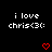 Black background with white pixelated text 'i love chris(3):' on both sides and red pixelated hearts below each text block.