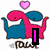 Two cartoon dinosaurs embrace under a pink heart, with 'I' and 'Love' text elements and a 'Raw' signature below.