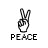 Four pixelated peace sign hand icons with text labels arranged in a on white background, each icon showing identical static pose and style