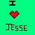 Green background with pixelated text 'I' above a red heart symbol and the name 'JESSE' below it.