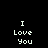 Black background with white text "I Love You" and red rectangular overlays changing position across frames.