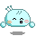 Pixelated light blue character with rounded ears and blush marks, displaying six distinct facial expressions across a