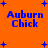 Blue 'Auburn Chick' text on orange background with blue plus signs, showing two distinct states of text and symbol placement.