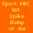 Pixelated orange background with yellow text reading "Spirit VBC Hit Spike Bump or die" arranged in four , where one is highlighted by a bright pink rectangular bar