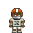 Pixelated figure in football uniform with orange helmet, white jersey numbered 32, and brown accents on gray background.