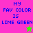 Four pixelated display text 'MY FAV COLOR IS LIME GREEN' with a star icon, each in distinct background colors