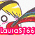 Pixelated anime-style character with yellow hair and rainbow accessory, two ice cream cones on pink background, text overlays in colored boxes.