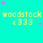Cyan background with repeated yellow text 'woodstock' and '<333', scattered pink and purple stars, gray rectangle in bottom-right corner.
