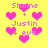 Yellow background with pink pixelated hearts and text reading "Shaine + Justin 4 eva" in a repeating pattern.
