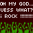 Pixelated text on dark background with green pixel art figures below, displaying repeated phrases and exclamation marks.