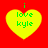 Yellow heart-shaped icon with green text "i love kyle" on red background, showing pixelated animation frames.