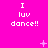 Bright pink background with repeated white text "I luv dance!!" in a pattern, interspersed with small white and pink star-like shapes