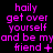 A static image displays repeated text in bright pink on a black background with varying punctuation and symbols at the bottom of each phrase.