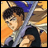 A pixelated anime-style character with dark hair and a blue headband holding a sword, next to stylized text reading "Anime IM" and "COM" on a black background.