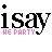 Animated sequence of 'isay' text with changing 'WE PARTY' color variations beneath each letter, displayed in a