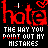 Red and white pixelated text repeats 'hotel', 'the way you point out my mistakes', 'failing to realize your own', and 'ow' on a black background with heart symbols.