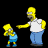 Pixelated cartoon characters Homer and Bart Simpson in blue shorts, white shirts, and yellow skin pose against black background with alternating arm positions.