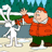 A 4-frame animated contact sheet showing a cartoon character in an orange jacket and green pants interacting with white stick figures against a snowy forest background.