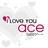 Pixelated icon with pink and gray text reading 'I LOVE YOU' above large red 'OCE' letters on a white background.