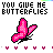 Pixelated pink butterfly icon with black outline, repeated across on white background