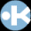 Six circular light blue icons with white figures on black background; one icon shows a stylized 'K' symbol, others show stick-figure poses.