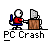 Animated contact sheet showing 15 sequential frames of a pixel art character interacting with a computer that progressively crashes, ending with "...FINISHED" text above the final frame.