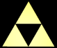 Animated sequence of yellow triangular shapes transforming from a large triangle to scattered smaller triangles against black background.