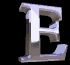 Three of silver 3D letter E icons on black background with one smaller E in bottom-left corner