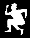Six pixelated figures in running poses, each rendered in a single solid color against black backgrounds with gray vertical dividers.