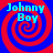Four identical display a red and blue spiral background with cyan text reading "Johnny Boy" in pixelated font