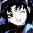 Pixelated anime-style character icon with text elements on a black background, displayed as part of an animated contact sheet.