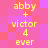 Yellow text on a pink and purple pixelated background displays 'abby + victor 4 ever' in two identical vertical